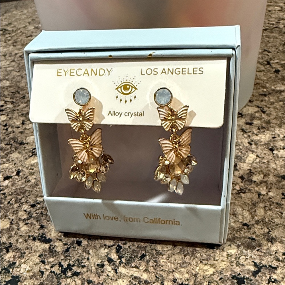 Eye Candy Gold Butterfly Drop Earrings